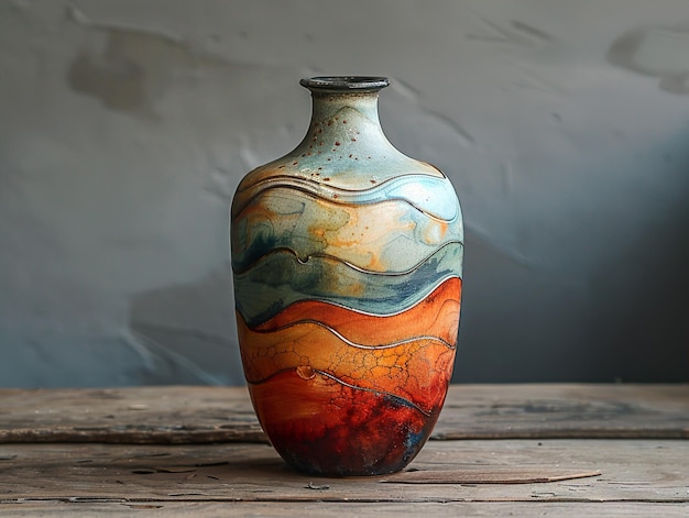 a vase with a colorful design on the bottom