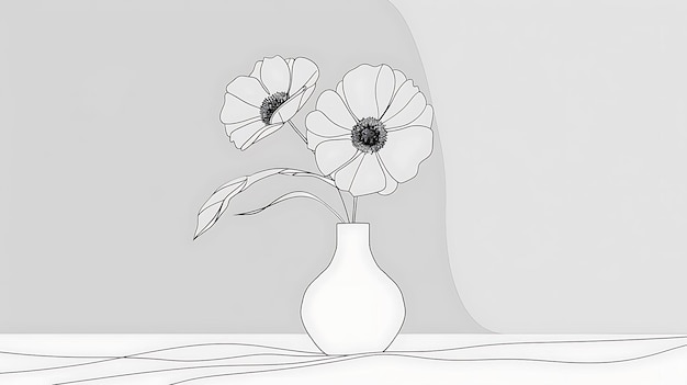 Photo a vase with daisies in it has a drawing of a flower in it