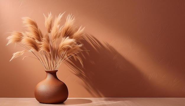 Vase with dried grass in brown tones