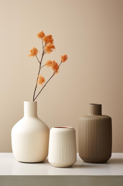 Vase with eucalyptus branches on a white table