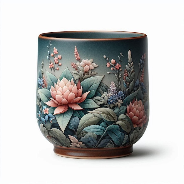 a vase with flowers and butterflies on it