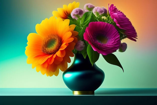 A vase with flowers is on a table.