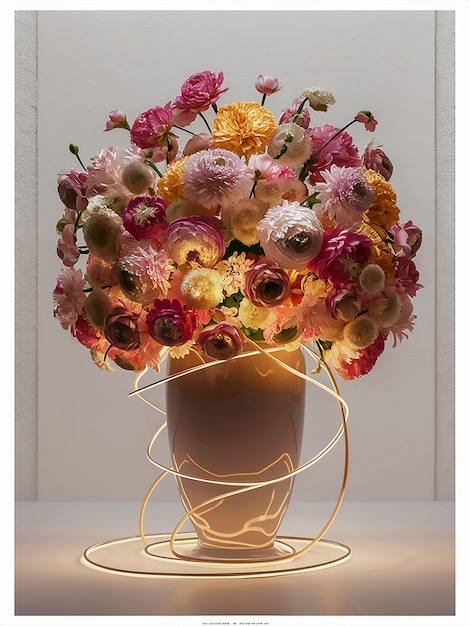 a vase with flowers on it and a frame that says flowers