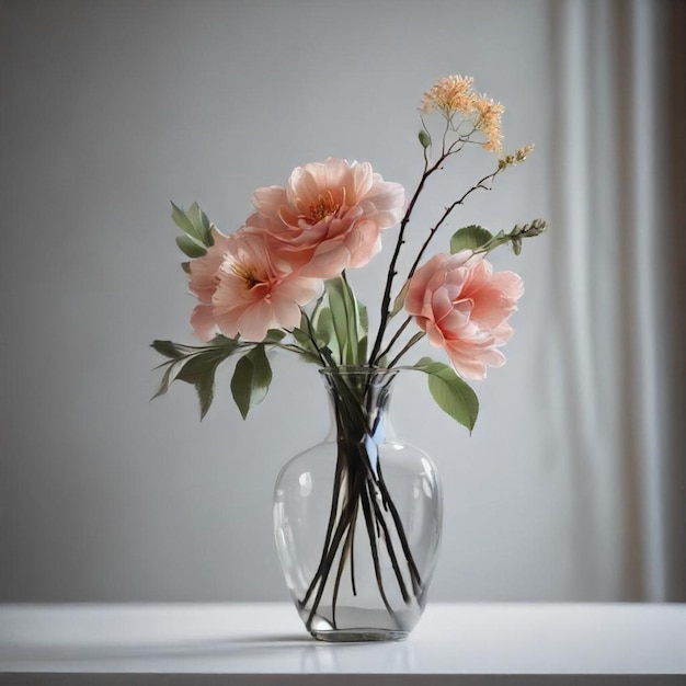 a vase with flowers in it that is clear