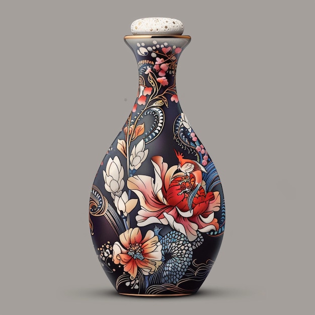 a vase with flowers on it and the word hibiscus on the bottom