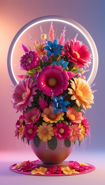 A vase with flowers and a mirror behind it