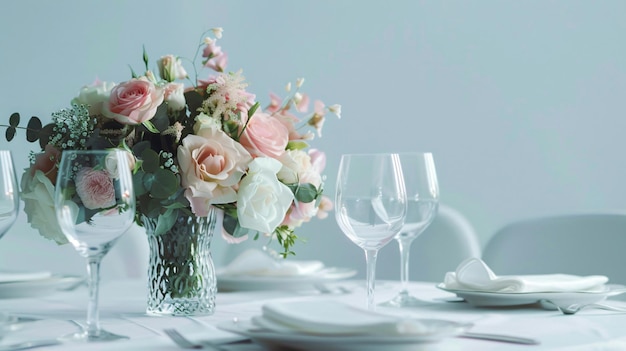 Photo a vase with flowers and a plate with a spoon on it