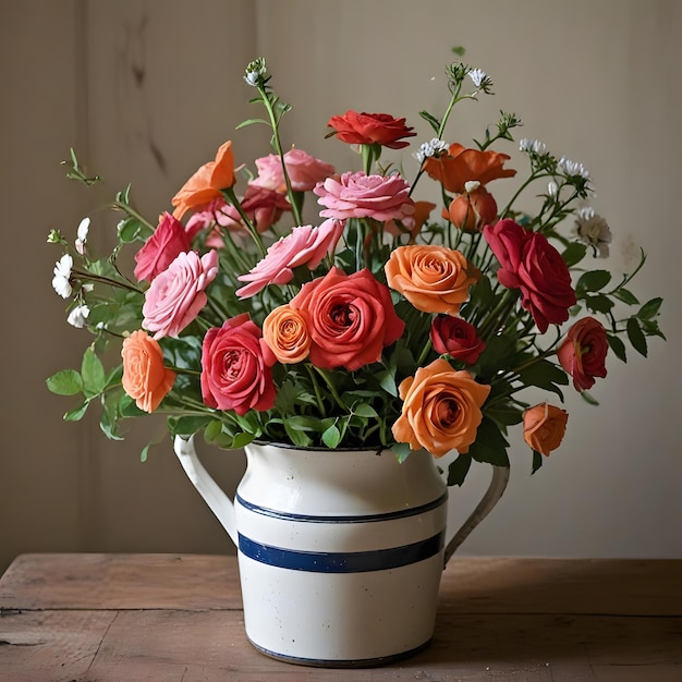 a vase with flowers on a table and a towel on the table