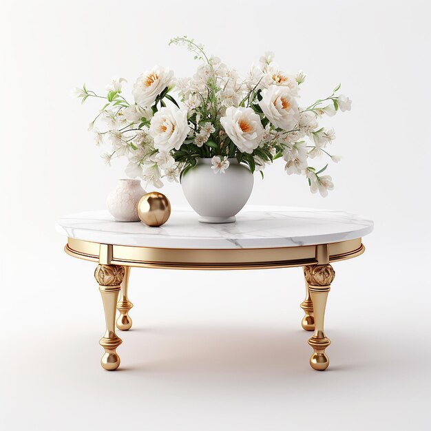 Photo a vase with flowers on a table and a white background