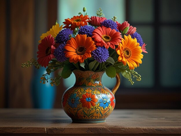 Photo a vase with flowers that has the word flowers on it