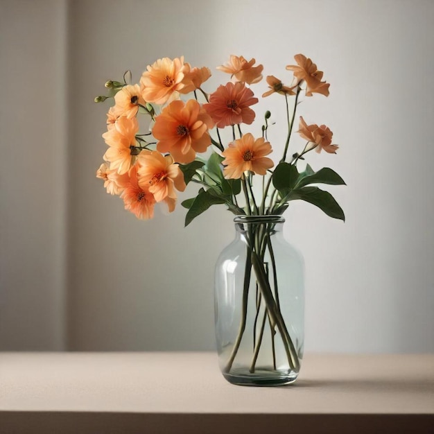 a vase with flowers that is on a table