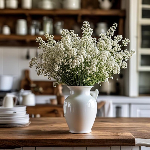 a vase with flowers that is white