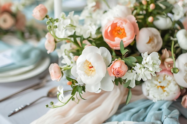 a vase with flowers and a vase with a blue cloth on it