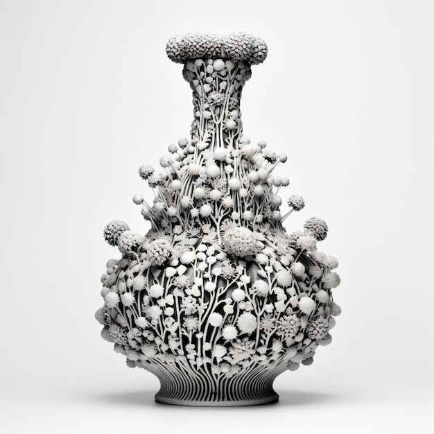 A vase with flowers on a white background