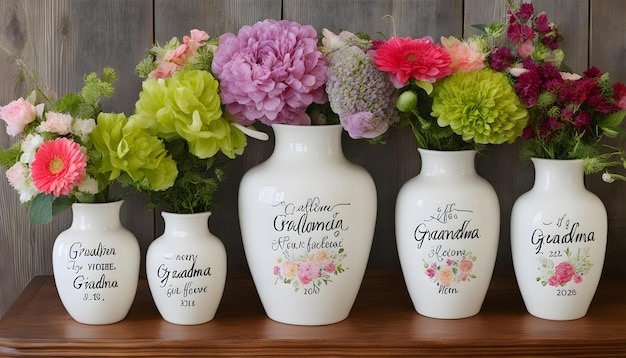 Photo a vase with flowers and the words grandmother grandmother grandmother grandmothers day on it