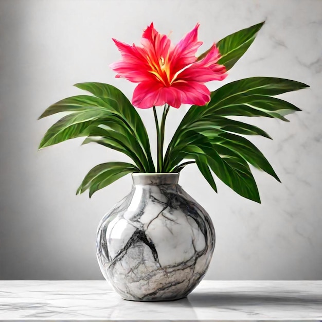 a vase with a pink flower and a white vase with a bird on it