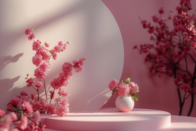 Vase With Pink Flowers on Table