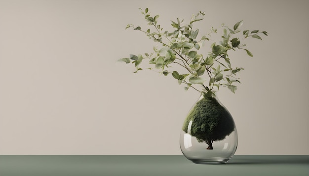 a vase with a plant in it that is on a table