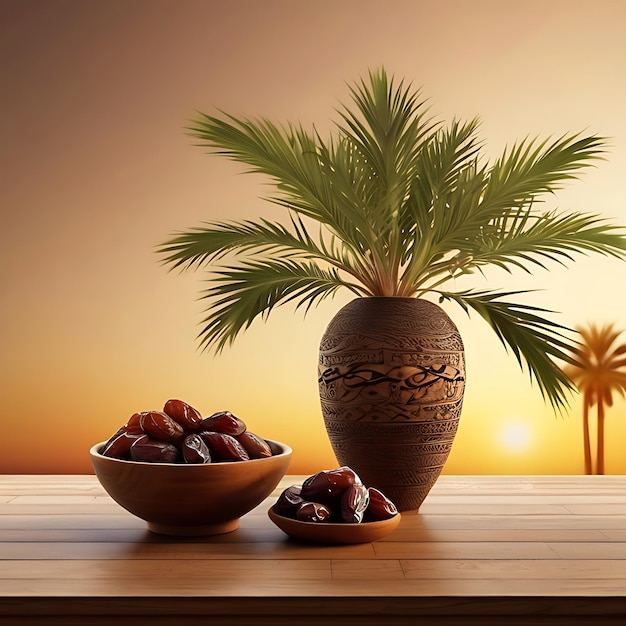 Photo a vase with a plant and a pot of berries on a table