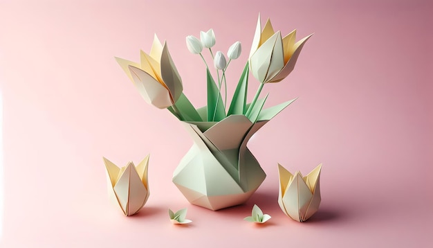 a vase with tulips and tulips on it