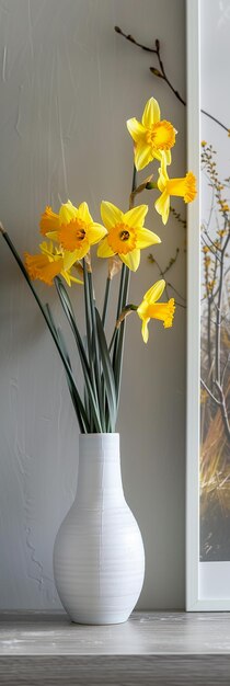 Photo a vase of yellow daffodils placed artistically