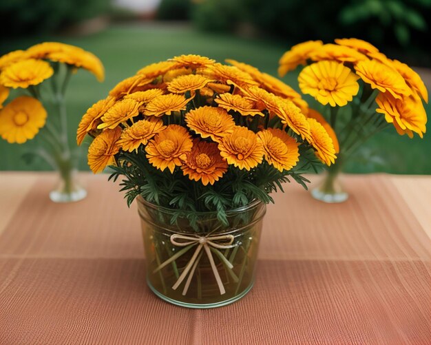 Photo a vase of yellow flowers with the word  i  on it