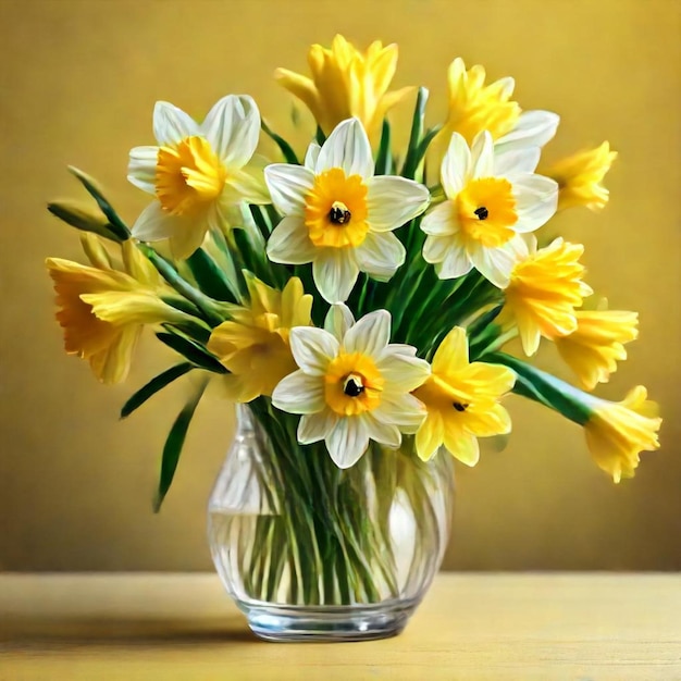 a vase of yellow and white flowers with white petals