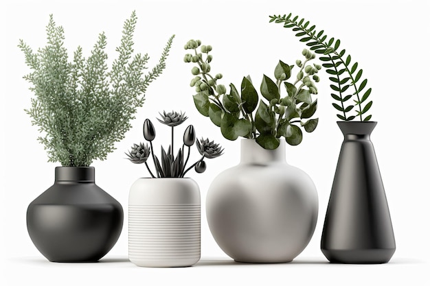 Vases of various types clipped and isolated on a white backdrop Photorealistic