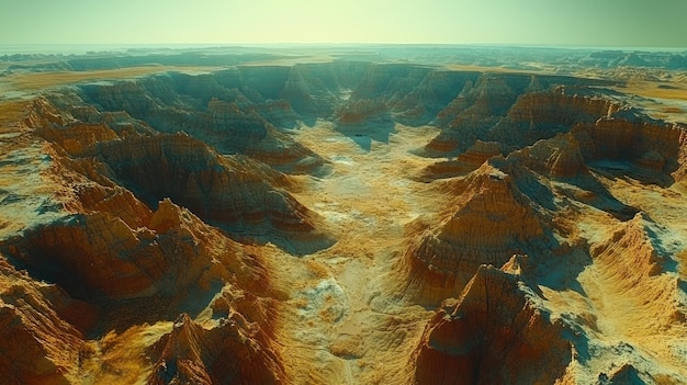 Photo a vast canyon landscape with layered rock formations and sunlight