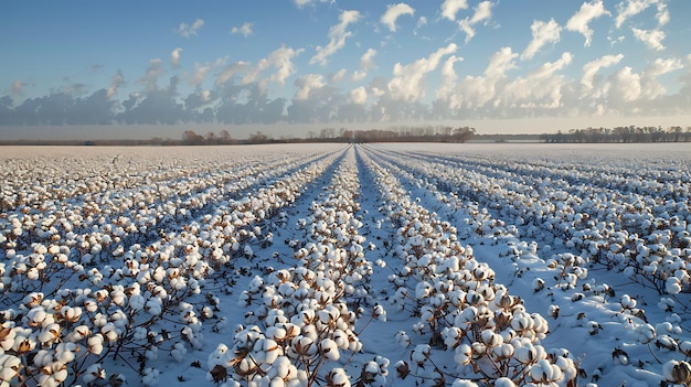 Photo a vast field of cotton plants in full bloom with fluffy white bolls covering the landscape