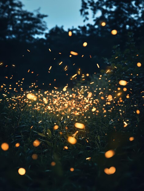 Photo vast fields of fireflies flickering in the twilight darkness