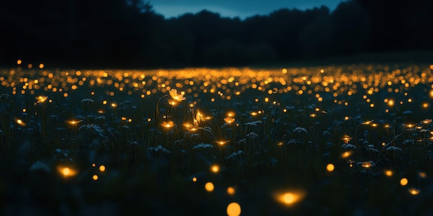 Photo vast fields of fireflies flickering in the twilight darkness