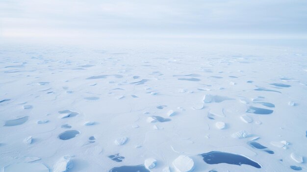 Vast fields of melting ice stretch out beneath the aerial lens highlighting the devastating effects