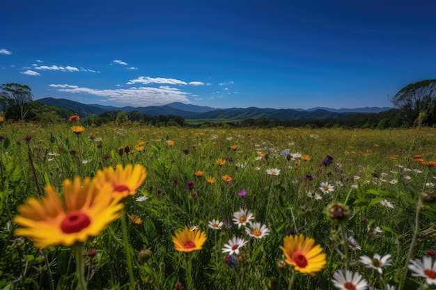 Vast flowery field life and colors Nature in full harmony Nikon D850 50mm f18 f56 ISO 200 1250s generative IA