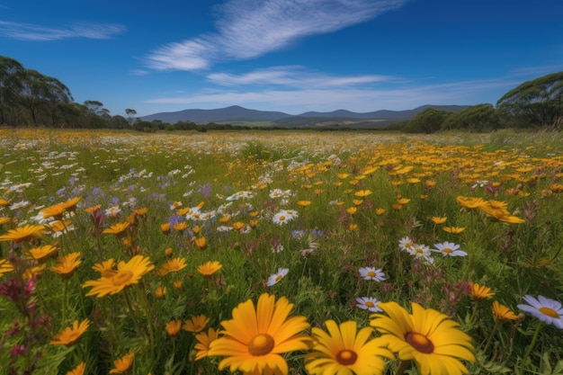 Vast flowery field life and colors Nature in full harmony Nikon D850 50mm f18 f56 ISO 200 1250s generative IA