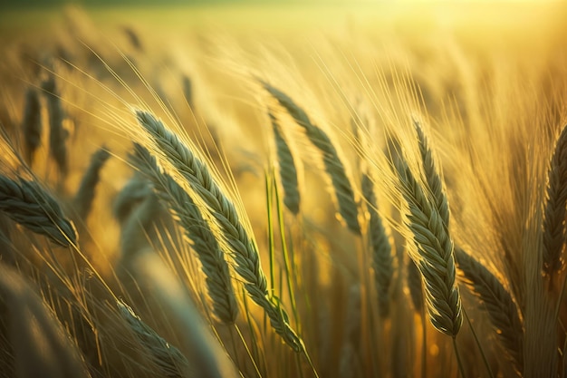 Vast and golden wheat field under the clear blue sky Generative AI