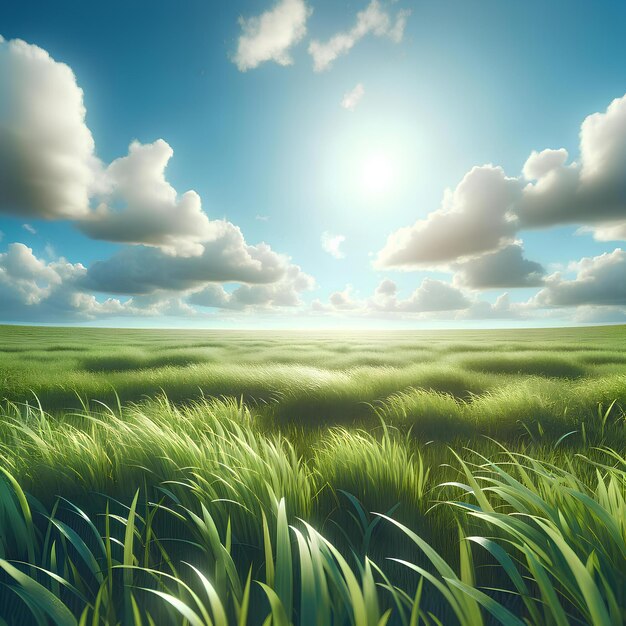 a vast grassy field green grass under a bright sun