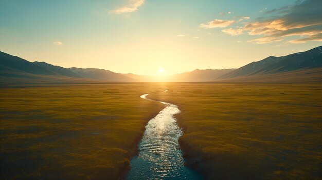 Vast Horizons A Meandering River Cuts Through Lush Grasslands