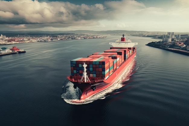 Vast Ocean Horizons Aerial View of Container Cargo Ship