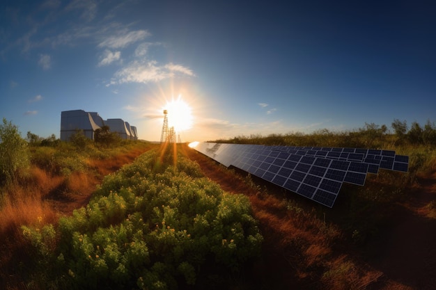 Vast solar field generating clean energy generative IA