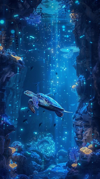 Vast Underwater Cavern with Colorful Marine Life