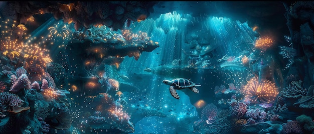 Vast Underwater Cavern with Colorful Marine Life