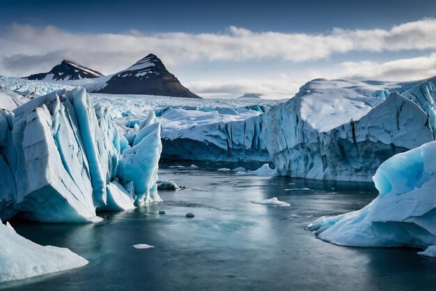 VatnajAkull glacier blue ice blocks inside a crevasse in Iceland