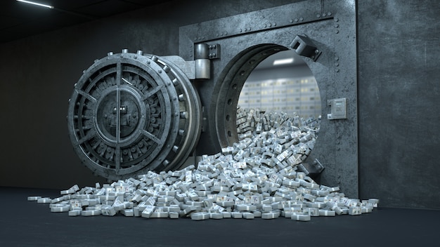 Vault Door In Bank with a lot of money