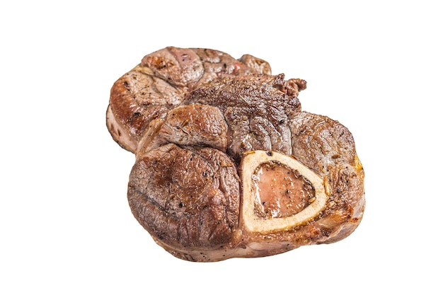 Veal shank Osso Buco italian ossobuco meat steak Isolated on white background