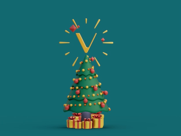 Vechain Christmas Tree Decorative Festive Crypto Currency 3D Illustration Render