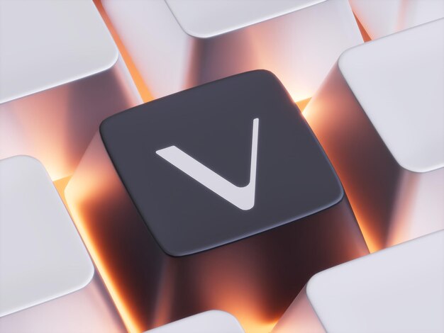 Vechain Keycap Press Button Close Up Crypto Currency 3D Illustration Render