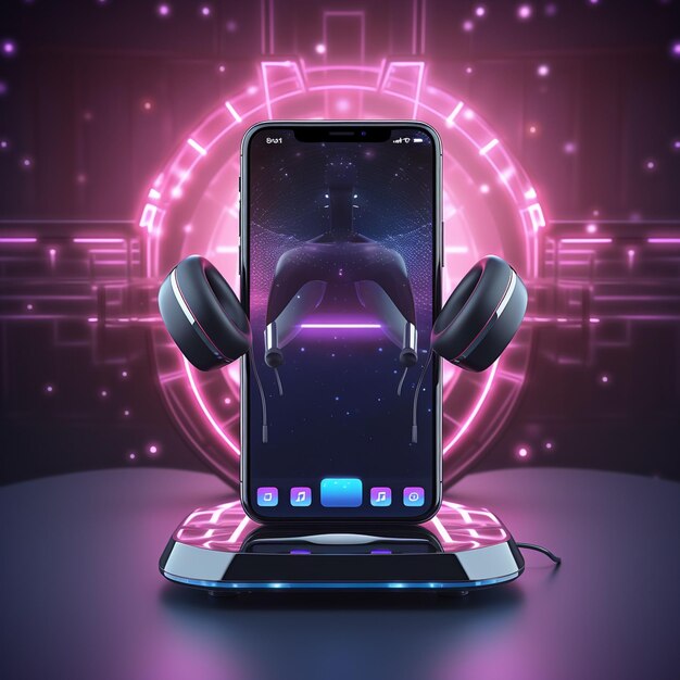 vector 3d mobile earphone mockup on podium futuristic