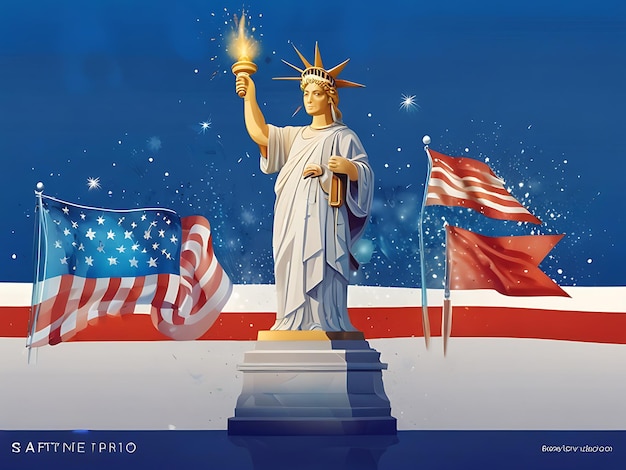 Vector 4th of july independence day social media post template with firework and statue