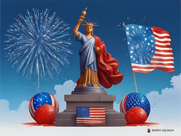 Vector 4th of july independence day social media post template with firework and statue